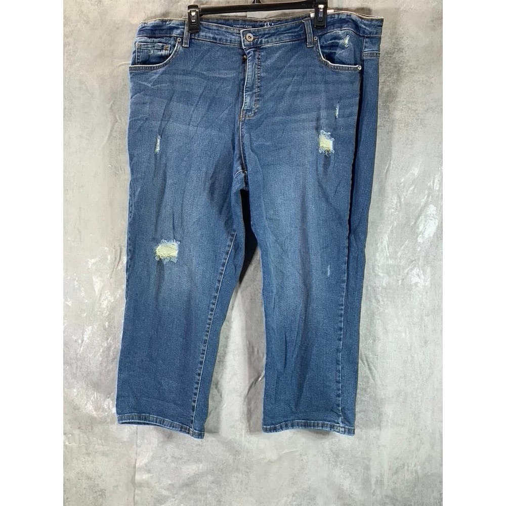 Style & Co Women's Plus Honeybee Wash Curvy-Fit Ripped Mid-Rise Capri SZ 22W